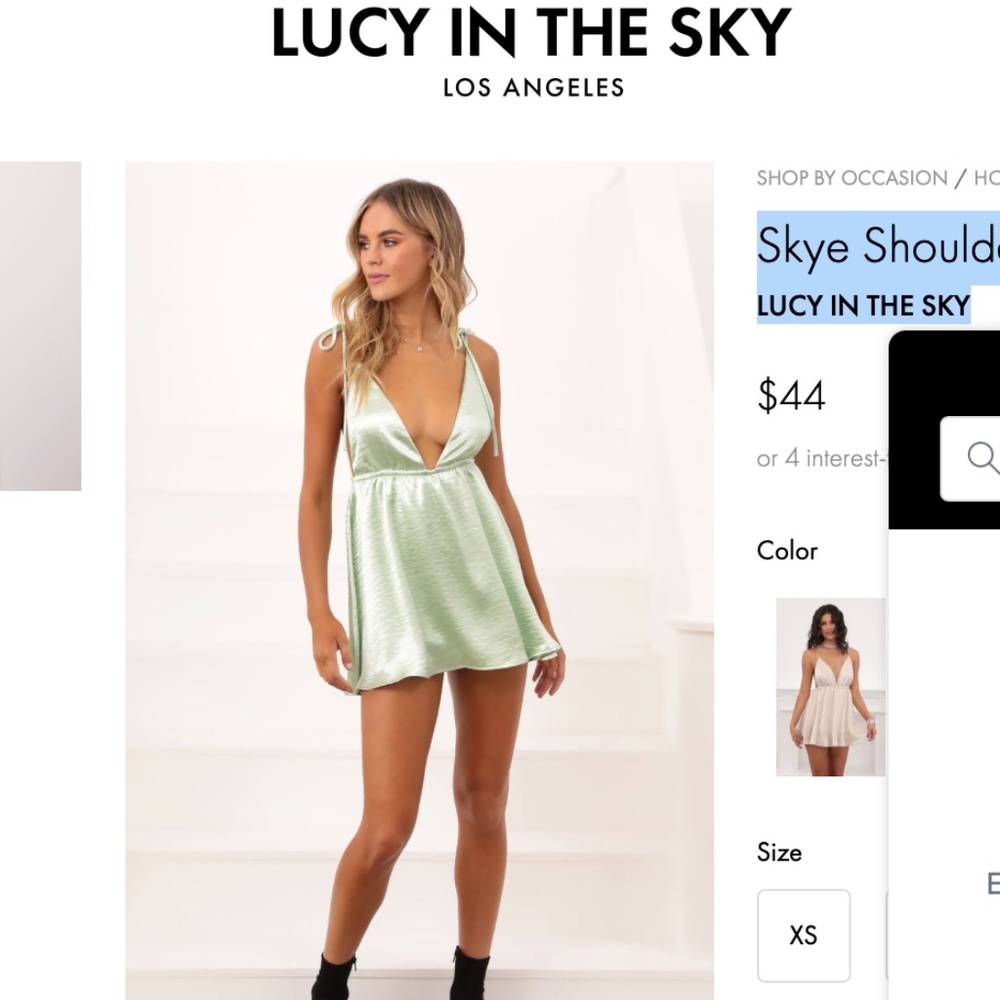 Skye Shoulder Tie Dress in Mint Satin LUCY IN THE SKY